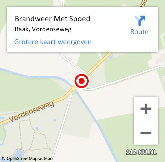 Locatie op kaart van de 112 melding: Brandweer Met Spoed Naar Baak, Vordenseweg op 4 juli 2015 03:34