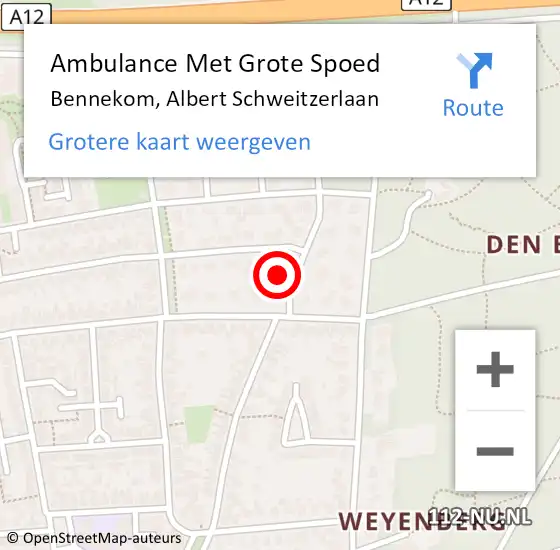 Locatie op kaart van de 112 melding: Ambulance Met Grote Spoed Naar Bennekom, Albert Schweitzerlaan op 4 juli 2015 05:14