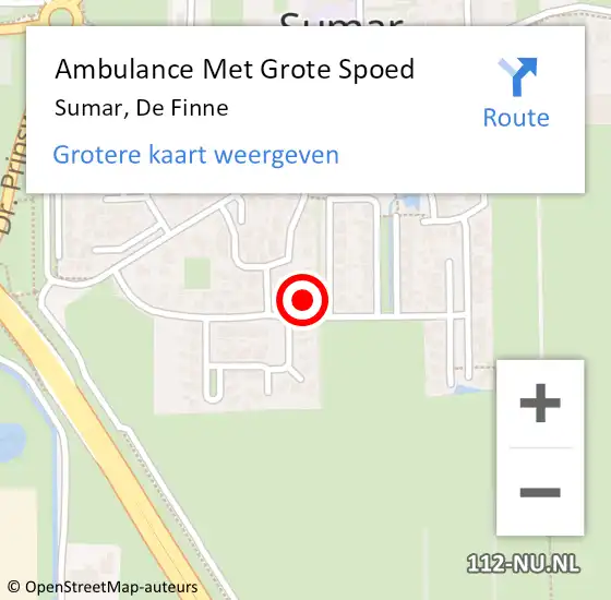 Locatie op kaart van de 112 melding: Ambulance Met Grote Spoed Naar Sumar, De Finne op 4 juli 2015 05:41