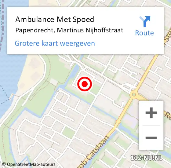 Locatie op kaart van de 112 melding: Ambulance Met Spoed Naar Papendrecht, Martinus Nijhoffstraat op 4 juli 2015 07:15