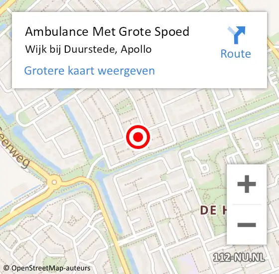 Locatie op kaart van de 112 melding: Ambulance Met Grote Spoed Naar Wijk bij Duurstede, Apollo op 4 juli 2015 07:51