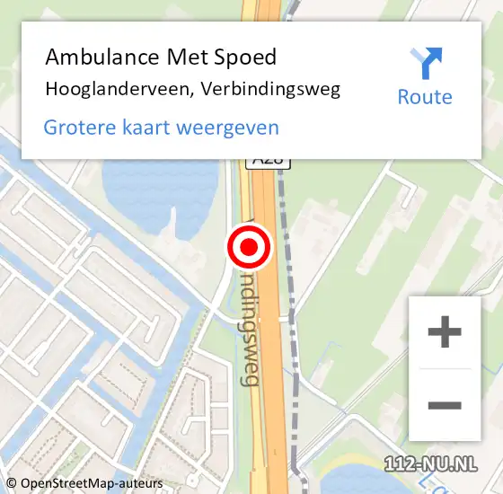 Locatie op kaart van de 112 melding: Ambulance Met Spoed Naar Hooglanderveen, Verbindingsweg op 4 juli 2015 10:27