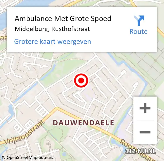 Locatie op kaart van de 112 melding: Ambulance Met Grote Spoed Naar Middelburg, Rusthofstraat op 4 juli 2015 10:29