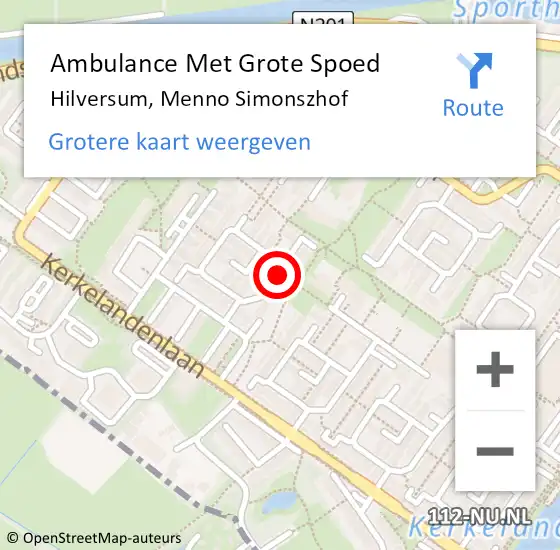 Locatie op kaart van de 112 melding: Ambulance Met Grote Spoed Naar Hilversum, Menno Simonszhof op 4 juli 2015 11:14
