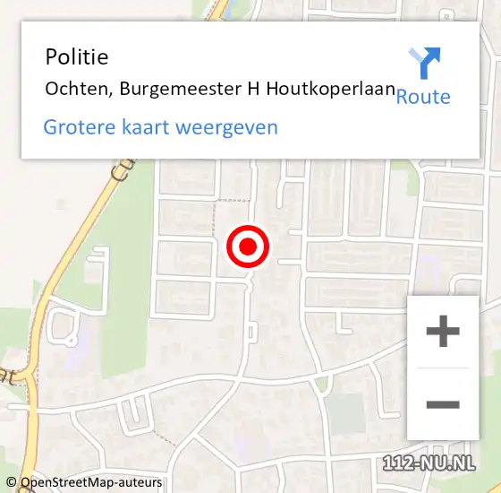 Locatie op kaart van de 112 melding: Politie Ochten, Burgemeester H Houtkoperlaan op 4 juli 2015 11:25