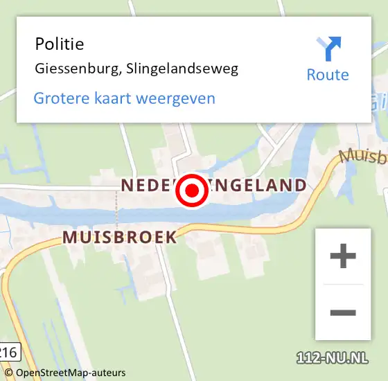 Locatie op kaart van de 112 melding: Politie Giessenburg, Slingelandseweg op 4 juli 2015 11:27