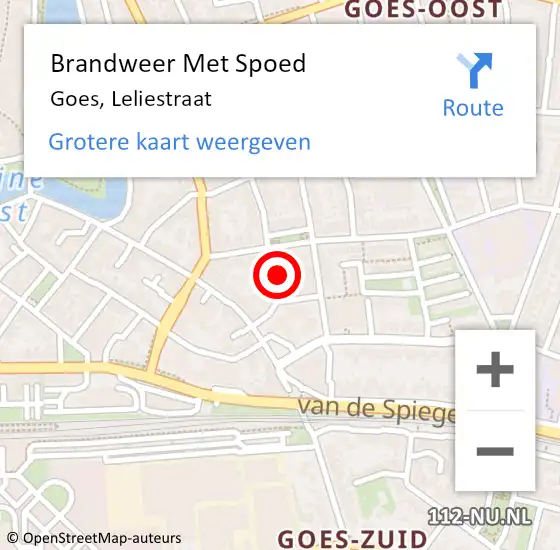 Locatie op kaart van de 112 melding: Brandweer Met Spoed Naar Goes, Leliestraat op 4 juli 2015 11:32