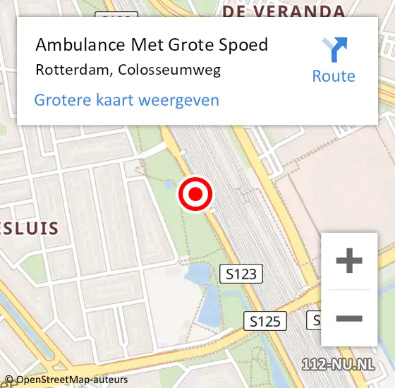 Locatie op kaart van de 112 melding: Ambulance Met Grote Spoed Naar Rotterdam, Colosseumweg op 4 juli 2015 11:44
