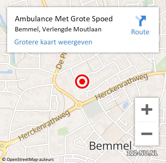 Locatie op kaart van de 112 melding: Ambulance Met Grote Spoed Naar Bemmel, Verlengde Moutlaan op 4 juli 2015 12:08