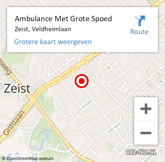 Locatie op kaart van de 112 melding: Ambulance Met Grote Spoed Naar Zeist, Veldheimlaan op 4 juli 2015 12:13