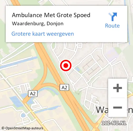 Locatie op kaart van de 112 melding: Ambulance Met Grote Spoed Naar Waardenburg, Donjon op 4 juli 2015 12:28