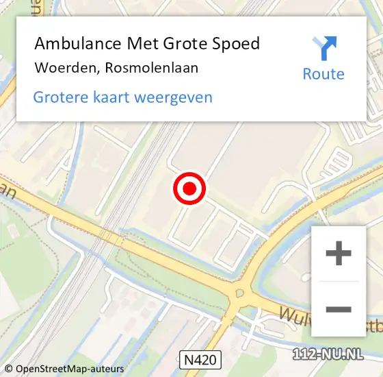 Locatie op kaart van de 112 melding: Ambulance Met Grote Spoed Naar Woerden, Rosmolenlaan op 4 juli 2015 12:37