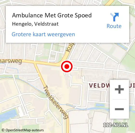 Locatie op kaart van de 112 melding: Ambulance Met Grote Spoed Naar Hengelo, Veldstraat op 4 juli 2015 12:40