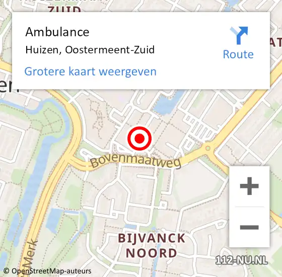 Locatie op kaart van de 112 melding: Ambulance Huizen, Oostermeent-Zuid op 4 juli 2015 12:40