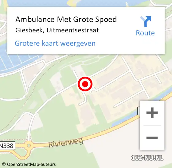 Locatie op kaart van de 112 melding: Ambulance Met Grote Spoed Naar Giesbeek, Uitmeentsestraat op 4 juli 2015 13:05