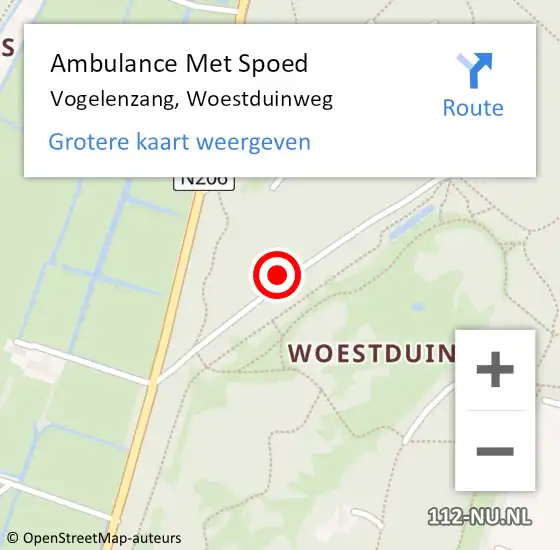 Locatie op kaart van de 112 melding: Ambulance Met Spoed Naar Vogelenzang, Woestduinweg op 4 juli 2015 13:08
