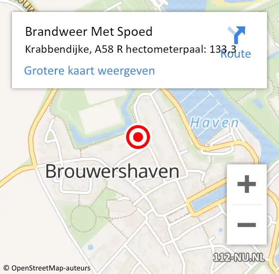 Locatie op kaart van de 112 melding: Brandweer Met Spoed Naar Krabbendijke, A58 R hectometerpaal: 133,3 op 4 juli 2015 13:39