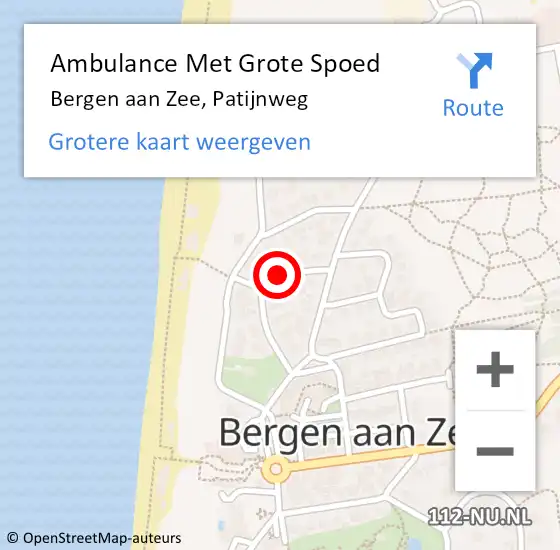 Locatie op kaart van de 112 melding: Ambulance Met Grote Spoed Naar Bergen aan Zee, Patijnweg op 4 juli 2015 13:41