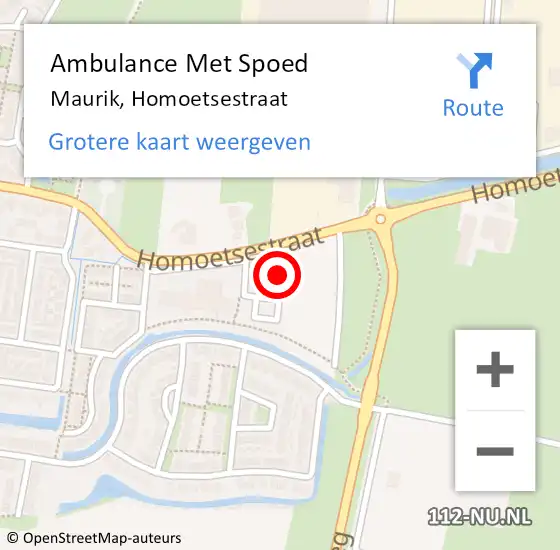 Locatie op kaart van de 112 melding: Ambulance Met Spoed Naar Maurik, Homoetsestraat op 4 juli 2015 13:59