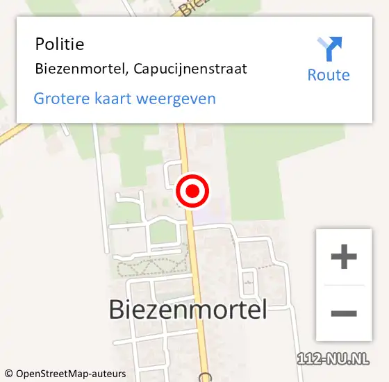 Locatie op kaart van de 112 melding: Politie Biezenmortel, Capucijnenstraat op 4 juli 2015 14:28