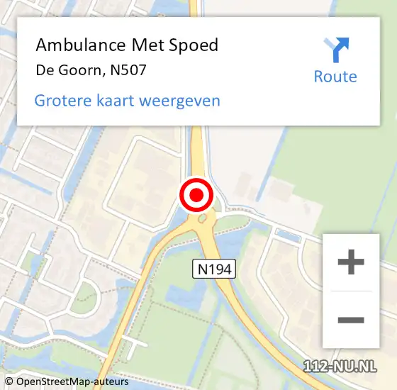Locatie op kaart van de 112 melding: Ambulance Met Spoed Naar De Goorn, N507 op 4 juli 2015 15:07