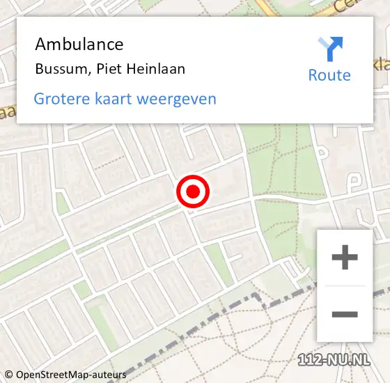 Locatie op kaart van de 112 melding: Ambulance Bussum, Piet Heinlaan op 4 juli 2015 15:20