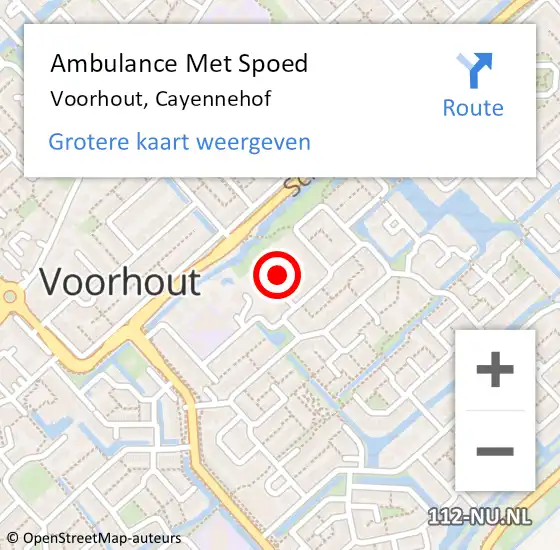 Locatie op kaart van de 112 melding: Ambulance Met Spoed Naar Voorhout, Cayennehof op 4 juli 2015 15:24