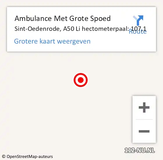 Locatie op kaart van de 112 melding: Ambulance Met Grote Spoed Naar Sint-Oedenrode, A50 Li hectometerpaal: 107,1 op 4 juli 2015 15:31
