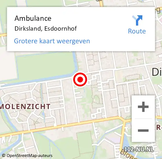 Locatie op kaart van de 112 melding: Ambulance Dirksland, Esdoornhof op 4 juli 2015 15:38