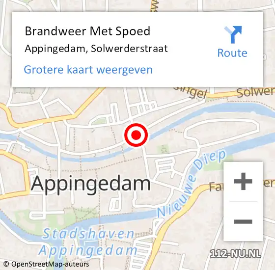 Locatie op kaart van de 112 melding: Brandweer Met Spoed Naar Appingedam, Solwerderstraat op 4 juli 2015 16:07