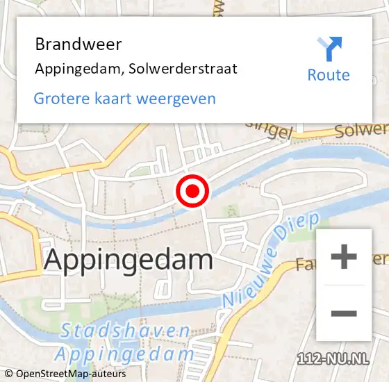 Locatie op kaart van de 112 melding: Brandweer Appingedam, Solwerderstraat op 4 juli 2015 16:08