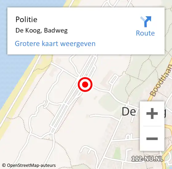 Locatie op kaart van de 112 melding: Politie De Koog, Badweg op 4 juli 2015 17:13