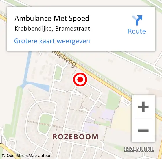 Locatie op kaart van de 112 melding: Ambulance Met Spoed Naar Krabbendijke, Bramestraat op 4 juli 2015 18:02