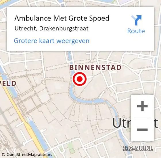 Locatie op kaart van de 112 melding: Ambulance Met Grote Spoed Naar Utrecht, Drakenburgstraat op 4 juli 2015 19:09