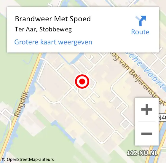 Locatie op kaart van de 112 melding: Brandweer Met Spoed Naar Ter Aar, Stobbeweg op 4 juli 2015 21:44