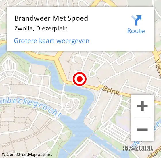 Locatie op kaart van de 112 melding: Brandweer Met Spoed Naar Zwolle, Diezerplein op 4 juli 2015 22:19