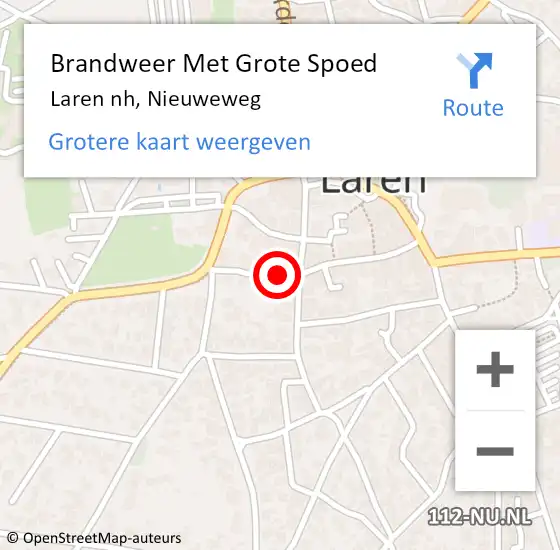 Locatie op kaart van de 112 melding: Brandweer Met Grote Spoed Naar Laren nh, Nieuweweg op 4 juli 2015 22:52