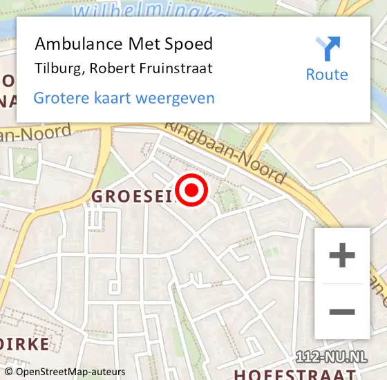 Locatie op kaart van de 112 melding: Ambulance Met Spoed Naar Tilburg, Robert Fruinstraat op 13 november 2013 08:11