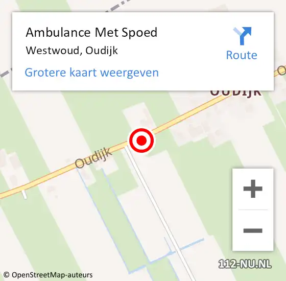 Locatie op kaart van de 112 melding: Ambulance Met Spoed Naar Westwoud, Oudijk op 5 juli 2015 00:28