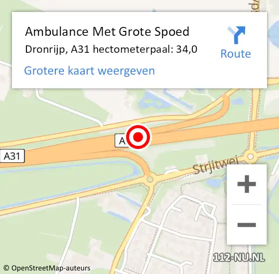 Locatie op kaart van de 112 melding: Ambulance Met Grote Spoed Naar Dronrijp, A31 hectometerpaal: 34,0 op 13 november 2013 08:23