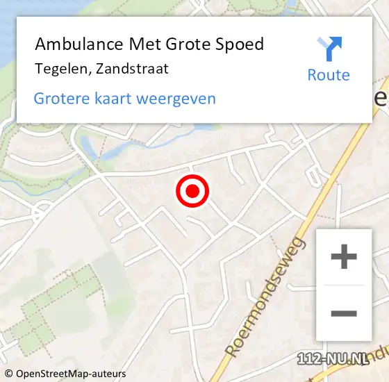 Locatie op kaart van de 112 melding: Ambulance Met Grote Spoed Naar Tegelen, Zandstraat op 5 juli 2015 03:16