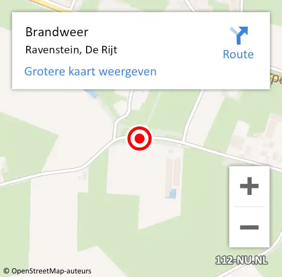 Locatie op kaart van de 112 melding: Brandweer Ravenstein, De Rijt op 5 juli 2015 06:52