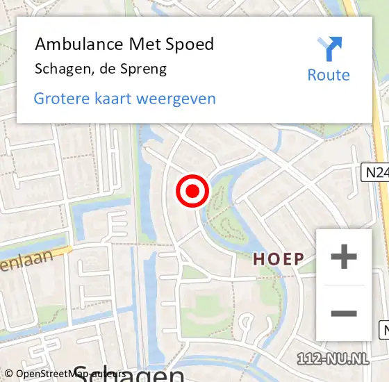 Locatie op kaart van de 112 melding: Ambulance Met Spoed Naar Schagen, de Spreng op 5 juli 2015 11:36