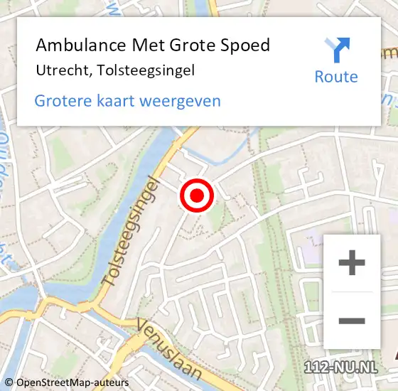 Locatie op kaart van de 112 melding: Ambulance Met Grote Spoed Naar Utrecht, Tolsteegsingel op 5 juli 2015 11:43
