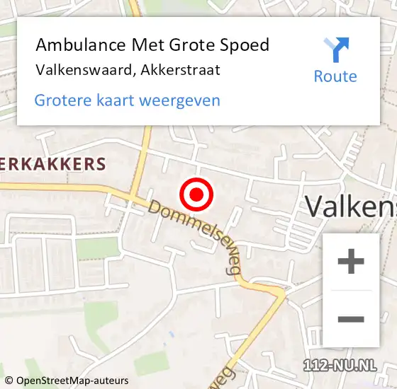 Locatie op kaart van de 112 melding: Ambulance Met Grote Spoed Naar Valkenswaard, Akkerstraat op 5 juli 2015 12:24