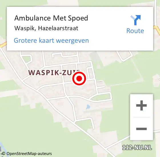 Locatie op kaart van de 112 melding: Ambulance Met Spoed Naar Waspik, Hazelaarstraat op 5 juli 2015 12:37