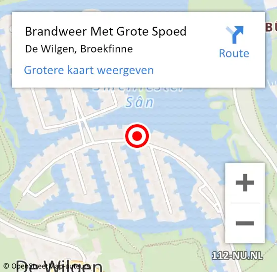 Locatie op kaart van de 112 melding: Brandweer Met Grote Spoed Naar De Wilgen, Broekfinne op 5 juli 2015 12:39