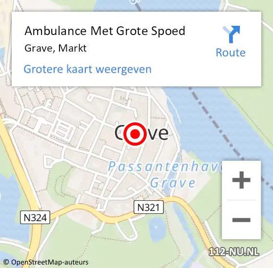 Locatie op kaart van de 112 melding: Ambulance Met Grote Spoed Naar Grave, Markt op 5 juli 2015 14:10