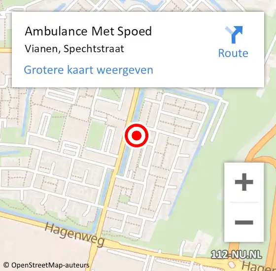 Locatie op kaart van de 112 melding: Ambulance Met Spoed Naar Vianen, Spechtstraat op 5 juli 2015 14:48