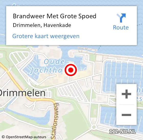 Locatie op kaart van de 112 melding: Brandweer Met Grote Spoed Naar Drimmelen, Havenkade op 5 juli 2015 15:02